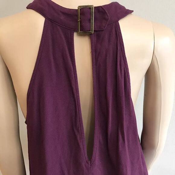 Free People Twist And Shout Keyhole Halter Blouse Top Buckle Burgundy Size M - Picture 5 of 5